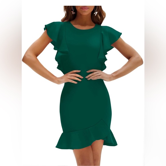 Women's Summer Mini Dress SHEIN Crewneck Ruffle Hem Flutter Sleeves - Picture 4 of 6